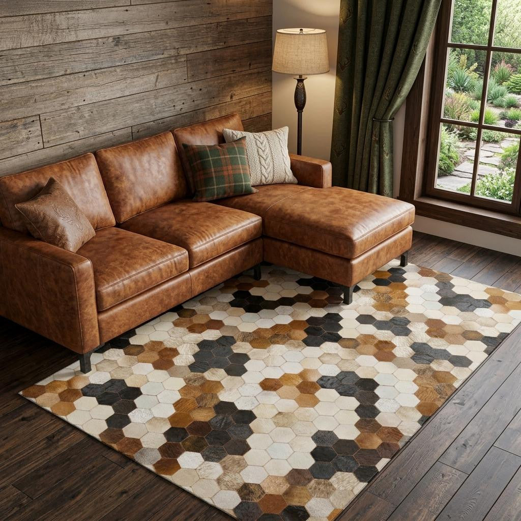 8 X 10 Black Brown And Ivory Geometric Washable Area Rug With UV Protection
