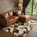 9 X 12 Black Brown And Ivory Geometric Washable Area Rug With UV Protection