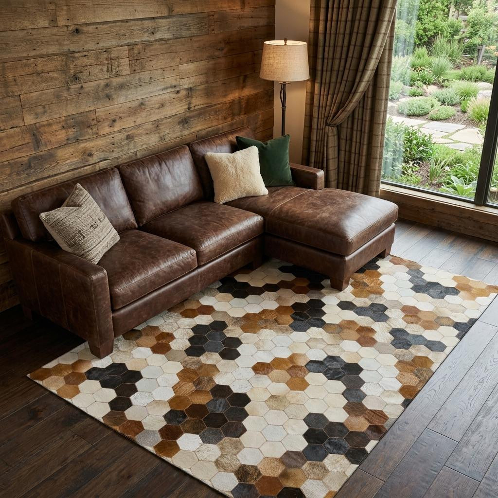 10 X 14 Black Brown And Ivory Geometric Washable Area Rug With UV Protection