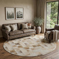 8 Taupe Ivory And Beige Patchwork Washable Round Rug With UV Protection