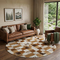 8 Brown And Ivory Patchwork Washable Round Rug With UV Protection