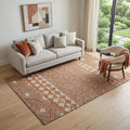 5 X 8 Burnt Sienna And Ivory Geometric Washable Area Rug With UV Protection