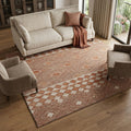 10 X 14 Burnt Sienna And Ivory Tribal Washable Area Rug With UV Protection