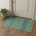 3 X 5 Green And Navy Blue Tribal Washable Area Rug With UV Protection