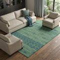 8 X 10 Green And Navy Blue Geometric Washable Area Rug With UV Protection