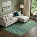 9 X 12 Green And Navy Blue Geometric Washable Area Rug With UV Protection