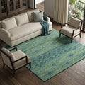 10 X 14 Green And Navy Blue Geometric Washable Area Rug With UV Protection