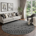 8 Gray And Black Geometric Washable Round Rug With UV Protection