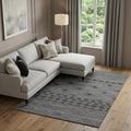 9 X 12 Gray And Black Geometric Washable Area Rug With UV Protection