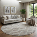 8 Tan Ivory And Beige Tribal Washable Round Rug With UV Protection