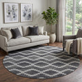 8 Gray Ivory And Charcoal Tribal Washable Round Rug With UV Protection