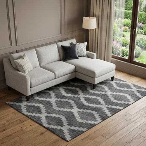 10 X 14 Gray Ivory And Charcoal Tribal Washable Area Rug With UV Protection