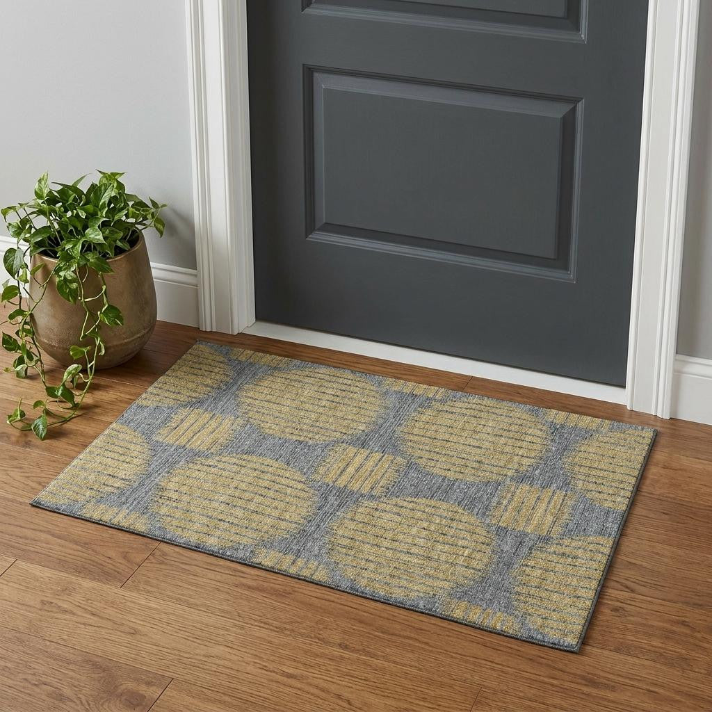 3 X 5 Gold And Gray Geometric Washable Area Rug With UV Protection