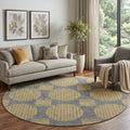 8 Gold And Gray Geometric Washable Round Rug With UV Protection