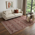 5 X 8 Burnt Sienna And Ivory Tribal Distressed Washable Area Rug With UV Protection