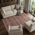 9 X 12 Burnt Sienna And Ivory Tribal Washable Area Rug With UV Protection