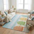 9 X 12 Aqua Green And Orange Nautical Washable Area Rug With UV Protection