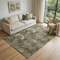 5 X 8 Khaki Gray And Yellow Geometric Washable Area Rug With UV Protection