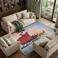 8 X 10 Blue Red And Brown Christmas Santa Claus Washable Area Rug With UV Protection