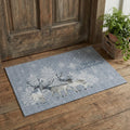 3 X 5 Gray Ivory And Blue Christmas Deer Washable Area Rug With UV Protection