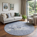 8 Gray Ivory And Blue Christmas Deer Washable Round Area Rug With UV Protection