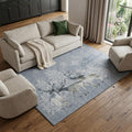 8 X 10 Gray Ivory And Blue Christmas Deer Washable Area Rug With UV Protection