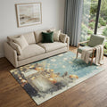 5 X 8 Blue Gold And Ivory Christmas Distressed Washable Area Rug With UV Protection