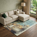 8 X 10 Blue Gold And Ivory Christmas Distressed Washable Area Rug With UV Protection