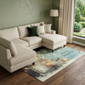 9 X 12 Blue Gold And Ivory Christmas Distressed Washable Area Rug With UV Protection