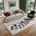 5 X 8 Gray Red And Green Christmas Stockings Washable Area Rug With UV Protection