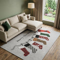 9 X 12 Gray Red And Green Christmas Stockings Washable Area Rug With UV Protection