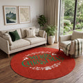 8 Ruby Red Green And Ivory Christmas Washable Round Rug With UV Protection