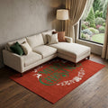 9 X 12 Ruby Red Green And Ivory Christmas Washable Area Rug With UV Protection