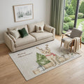 5 X 8 Taupe Green And Gray Christmas Dogs Distressed Washable Area Rug With UV Protection