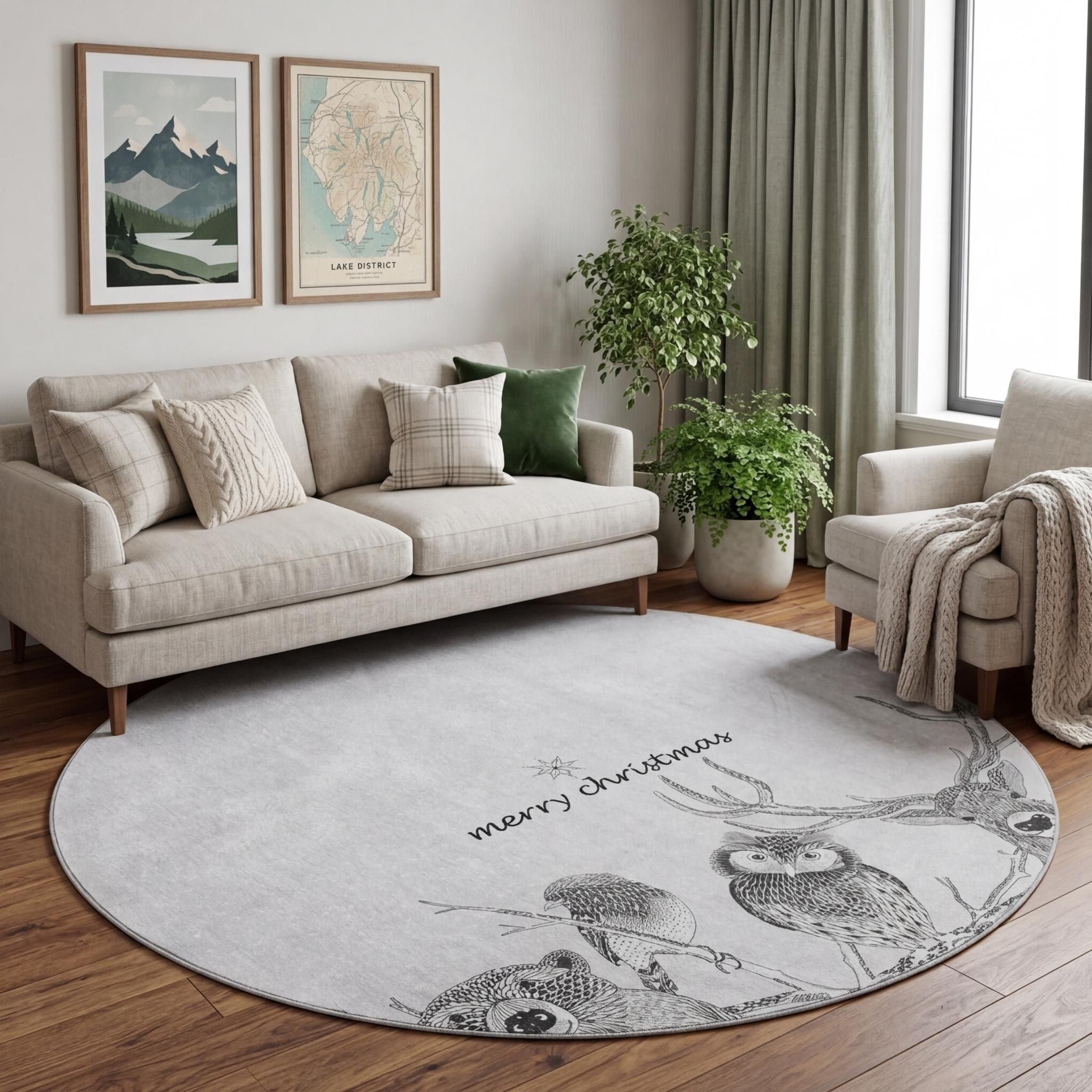 8 Gray And Black Christmas Woodland Lodge Washable Area Rug With UV Protection