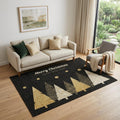 5 X 8 Black Gold And Ivory Christmas Tree Washable Area Rug With UV Protection