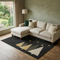 8 X 10 Black Gold And Ivory Christmas Tree Washable Area Rug With UV Protection