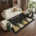 10 X 14 Black Gold And Ivory Christmas Tree Washable Area Rug With UV Protection