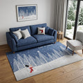 5 X 8 Blue And White Winter Snowman Washable Area Rug With UV Protection