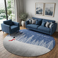 8 Blue And White Snowman Washable Round Rug With UV Protection