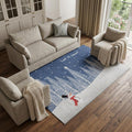 8 X 10 Blue And White Winter Snowman Washable Area Rug With UV Protection