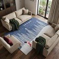 9 X 12 Blue And White Winter Snowman Washable Area Rug With UV Protection