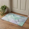 3 X 5 Blue And Green Abstract Washable Area Rug With UV Protection