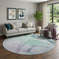 8 Blue And Green Abstract Washable Round Rug With UV Protection