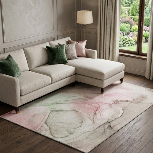 10 X 14 Blush And Ivory Abstract Washable Area Rug With UV Protection