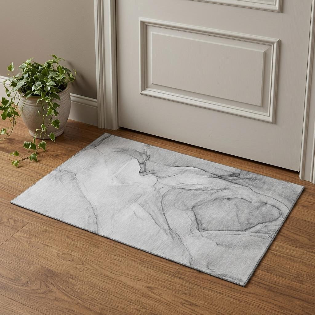 3 X 5 Gray And Charcoal Abstract Washable Area Rug With UV Protection