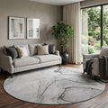 8 Gray And Charcoal Abstract Washable Round Rug With UV Protection