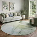 8 Green And Ivory Abstract Washable Round Rug With UV Protection