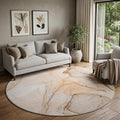 8 Orange And Ivory Abstract Washable Round Rug With UV Protection