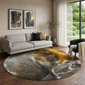 8 Brown And Ivory Abstract Washable Round Rug With UV Protection